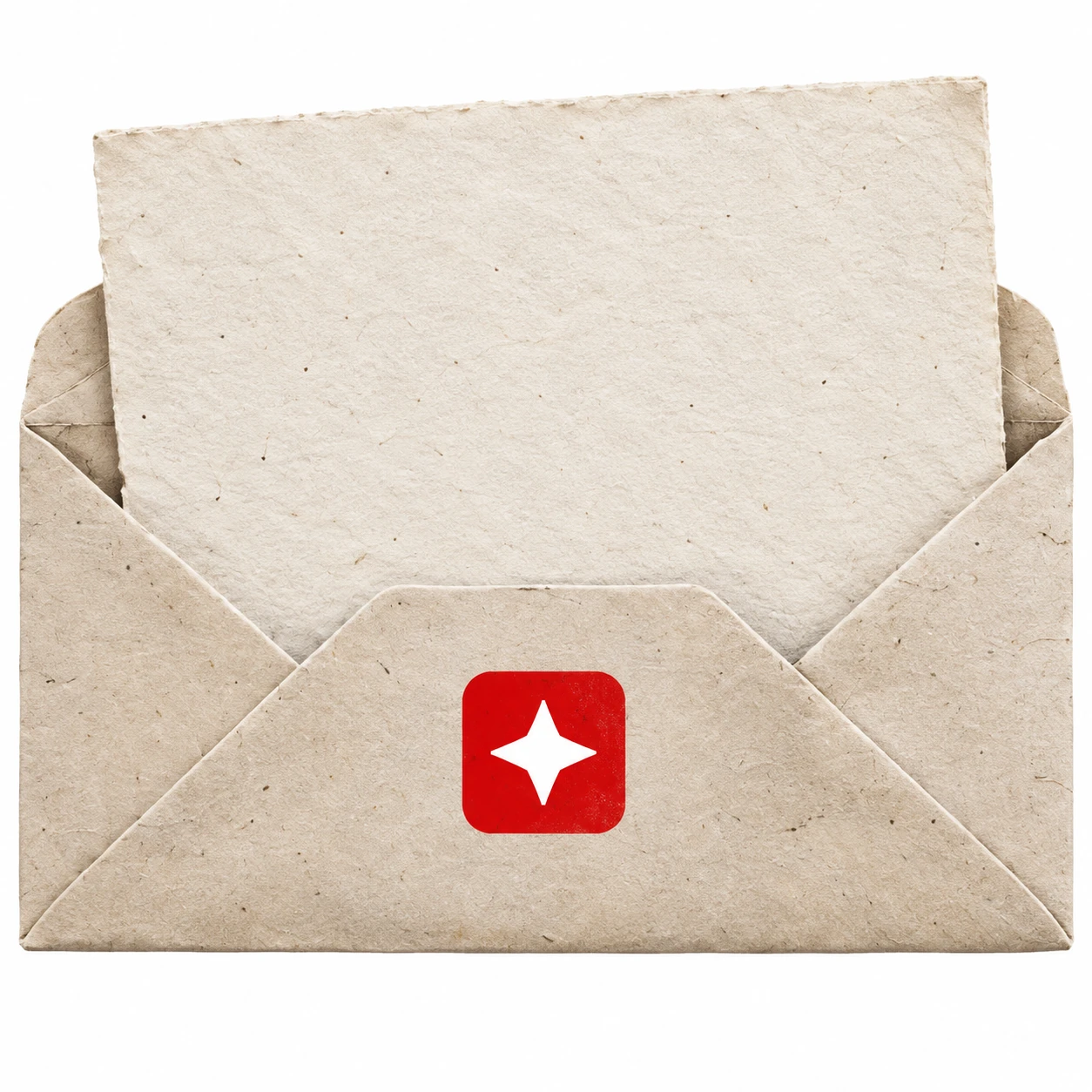 A cream paper envelope with the extension's red star symbol.